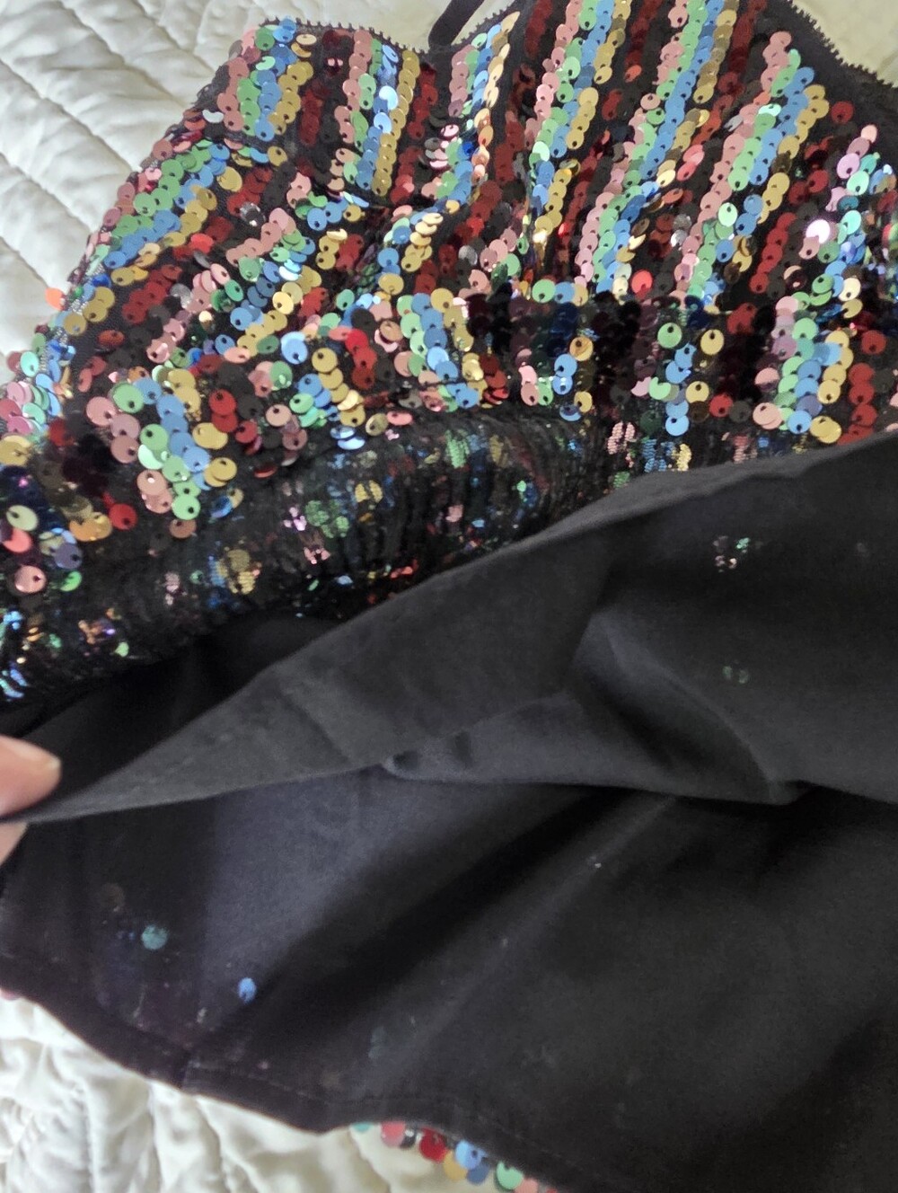 Y2K Skies Are Blue Black Multicolor Sequin V-Neck Cami Tank Fun Festive - Picture 4 of 7